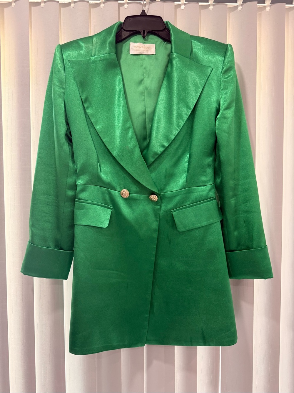 Bronx and Banco Emerald Green Satin Double-Breasted Blazer